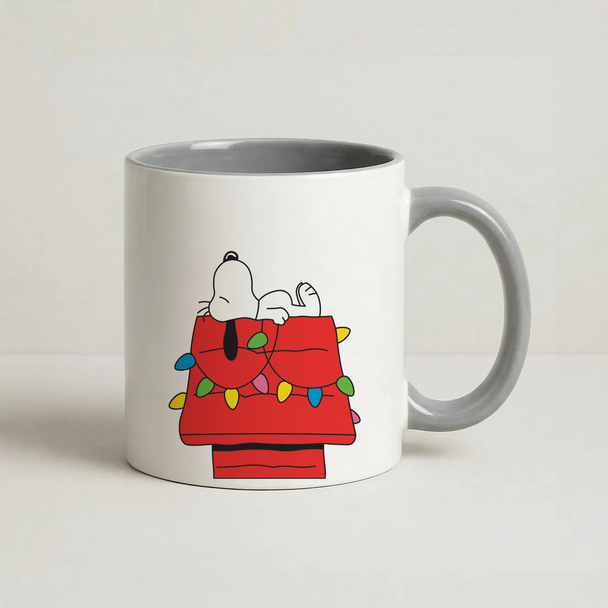 Cartoon Beagle Fairylights Coffee Grey Mug
