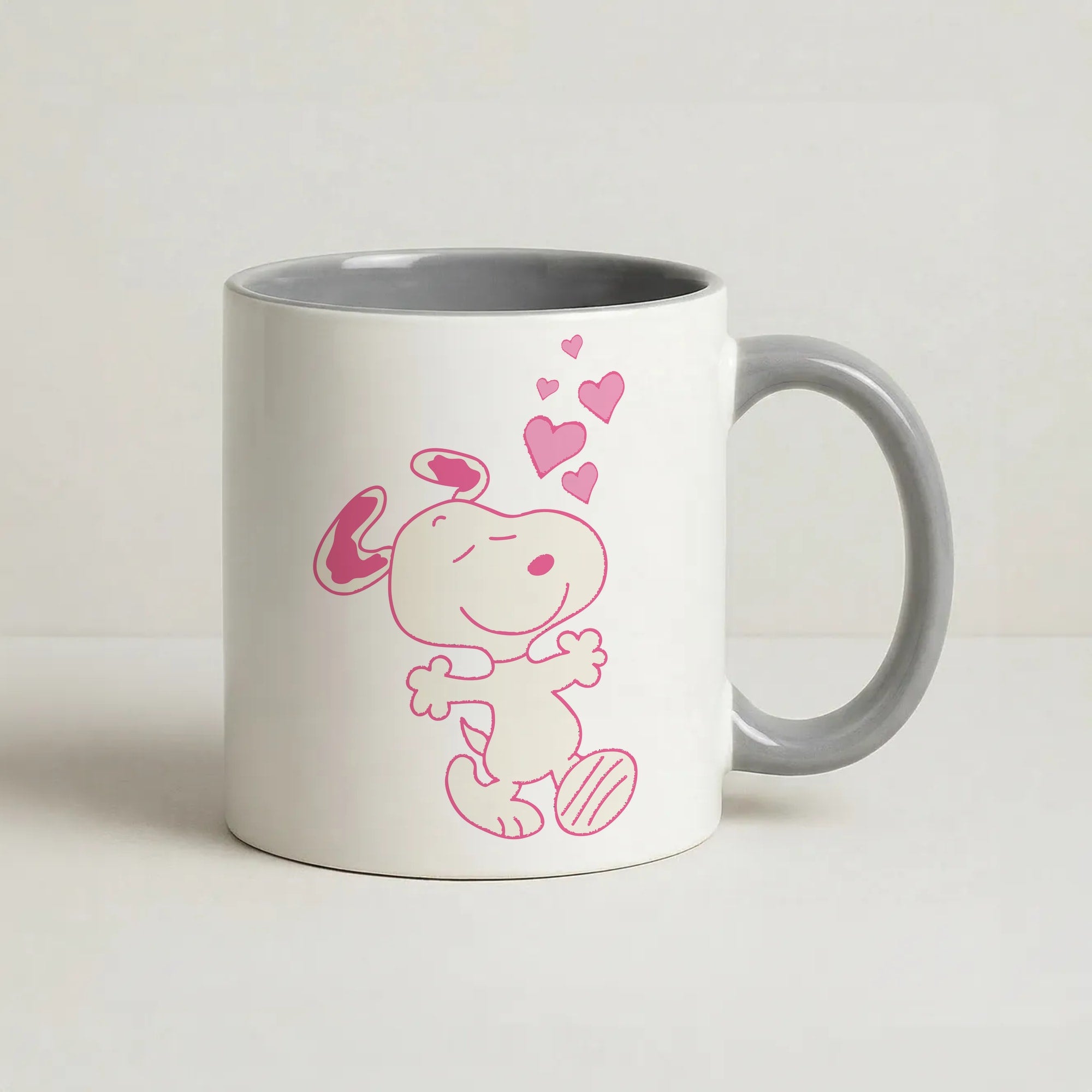 Cartoon Beagle Valentine Hearts Pattern Coffee Grey Mug