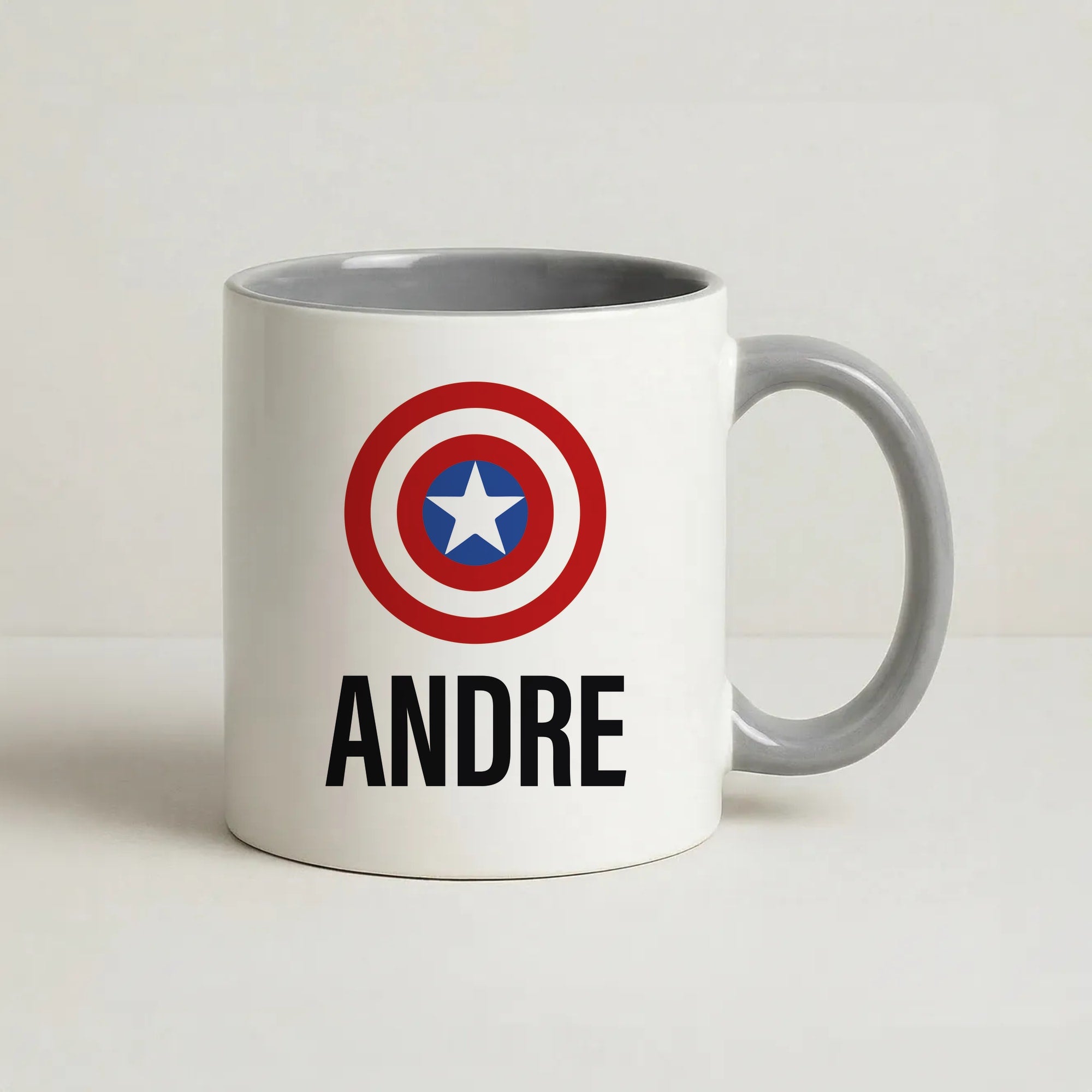Captain America - Personalised Superhero Comic Coffee Grey Mug