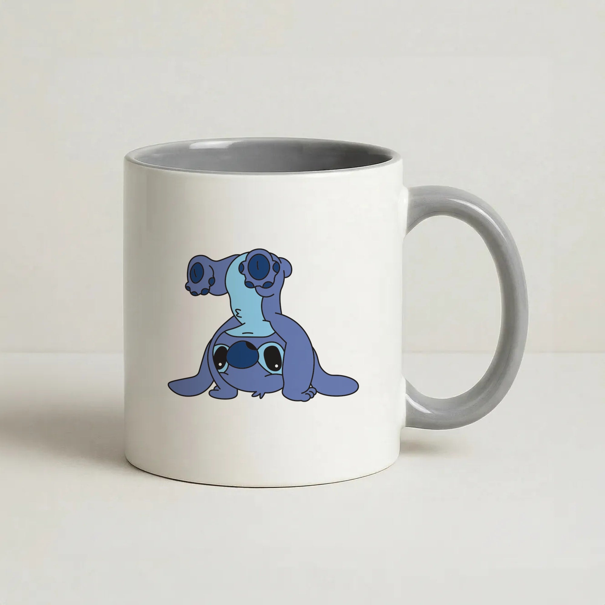 Cute Blue Alien Handstand Coffee Grey Mug