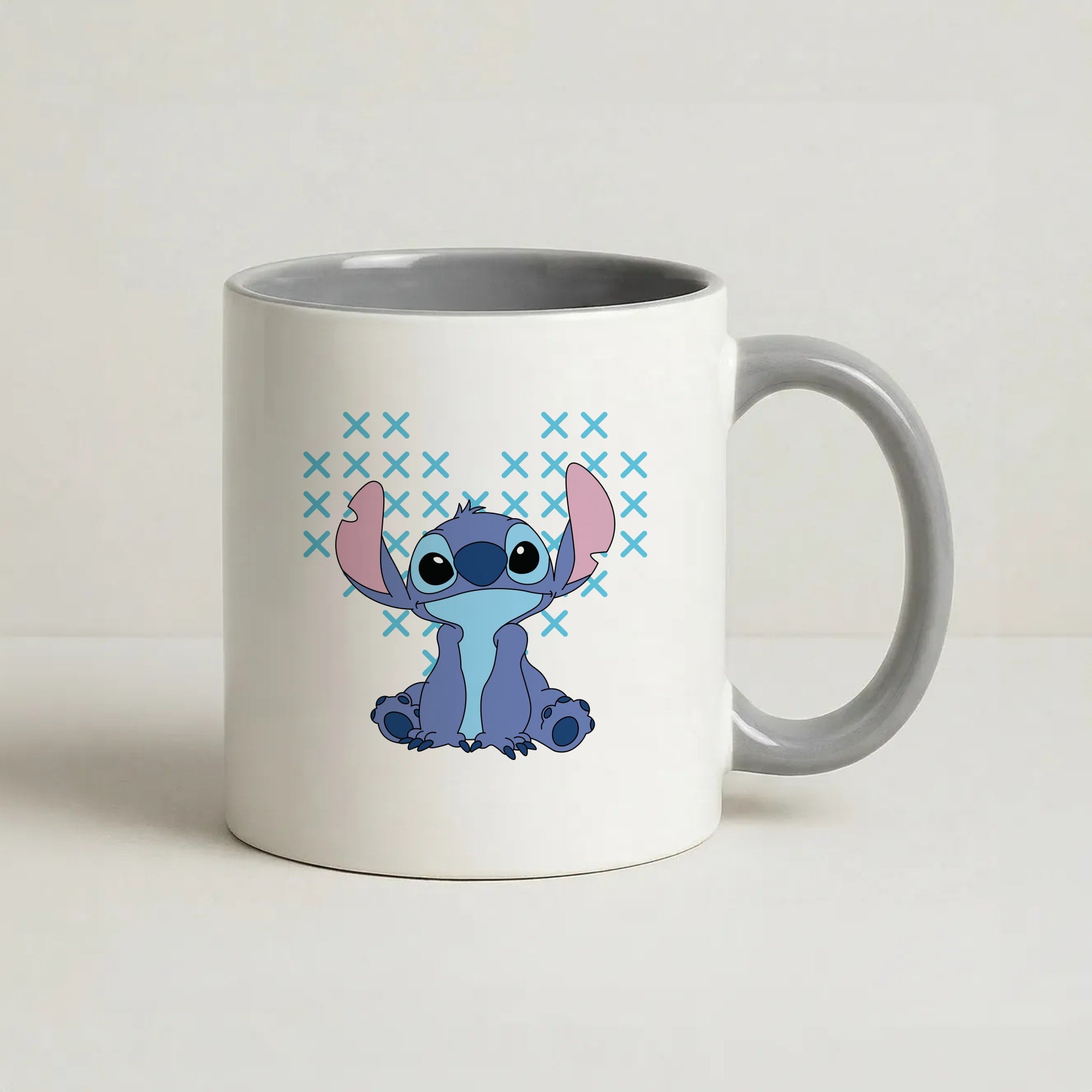 Blue Alien Hearts Coffee Grey Mug