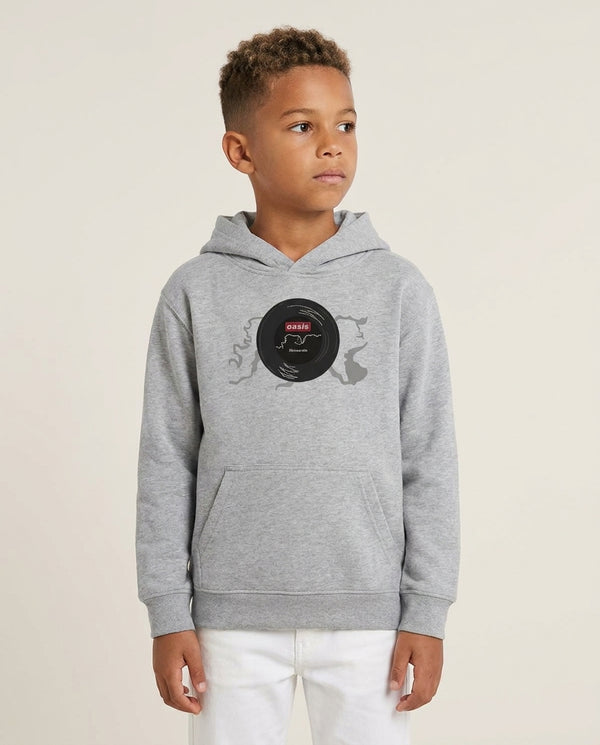 Wonderwall Record Kids Hoodie — Grey Front, worn