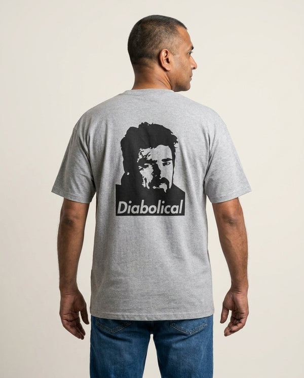 Diabolical T-Shirt — Grey Back, worn