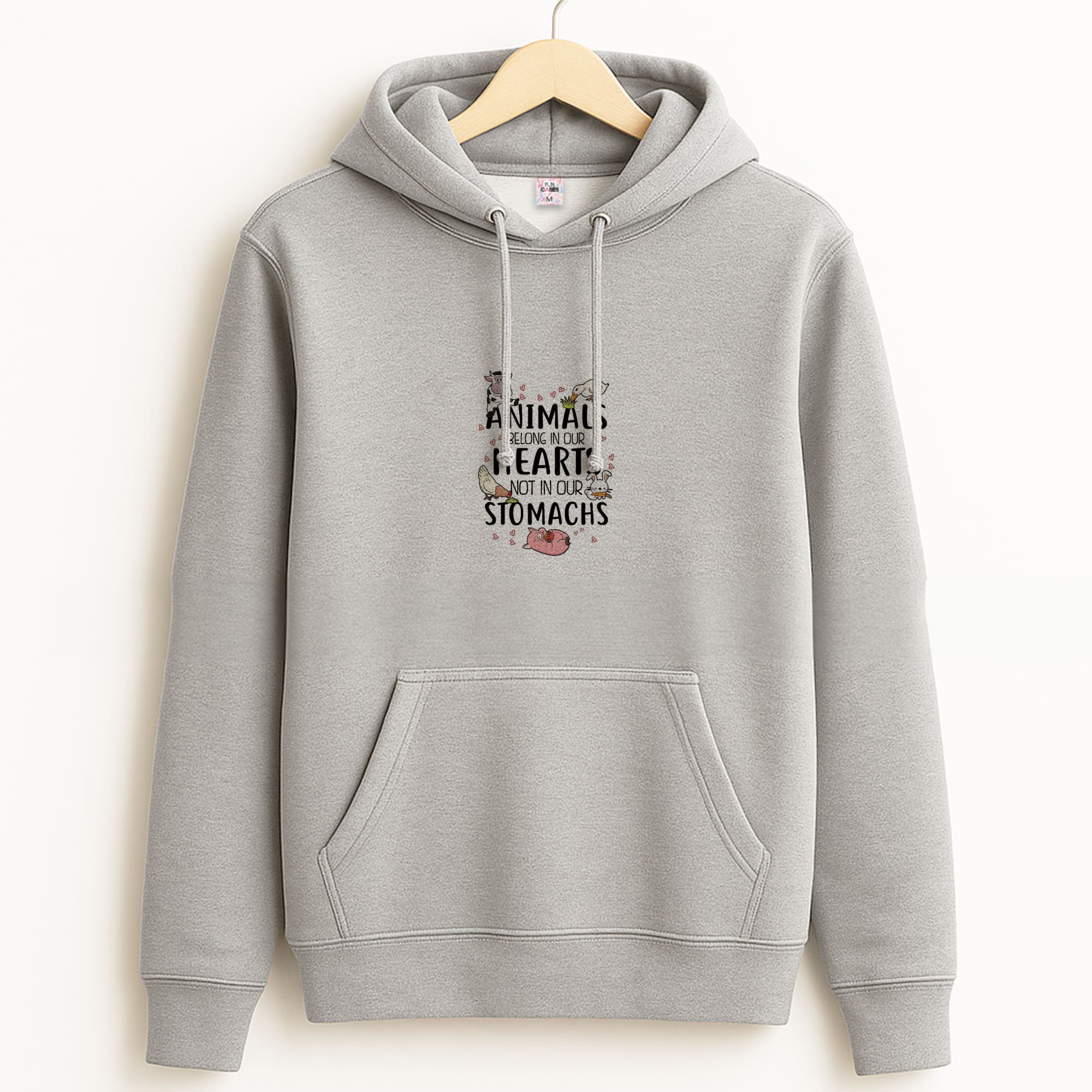 Animals Belong In Our Hearts - Vegan Grey Hoodie