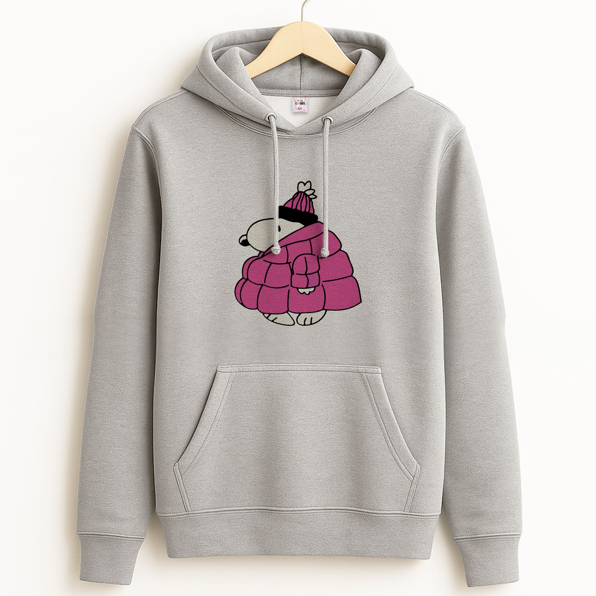 Cartoon Beagle Puffer Jacket Pink Grey Hoodie