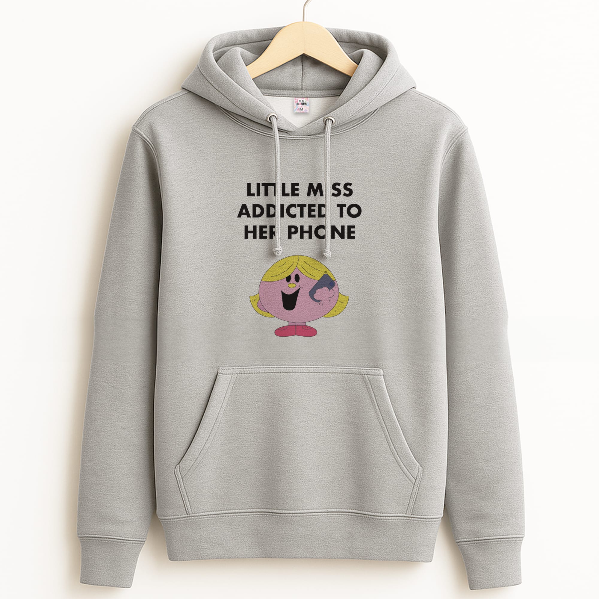 Little Miss Addicted To Her Phone - Aesthetic Quote Grey Hoodie