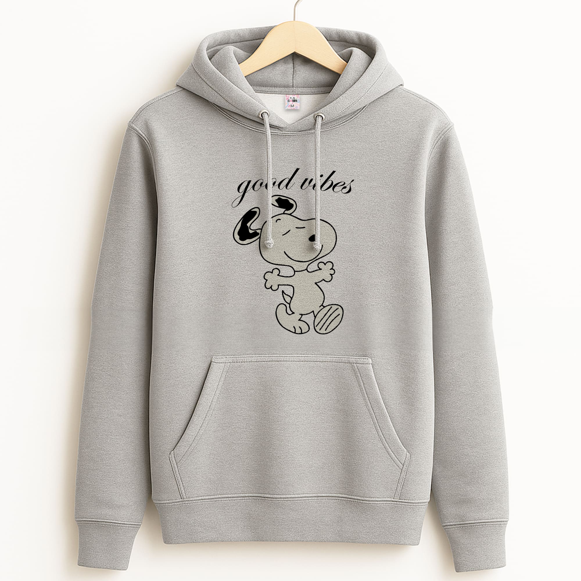 Good Vibes Cartoon Beagle Grey Hoodie