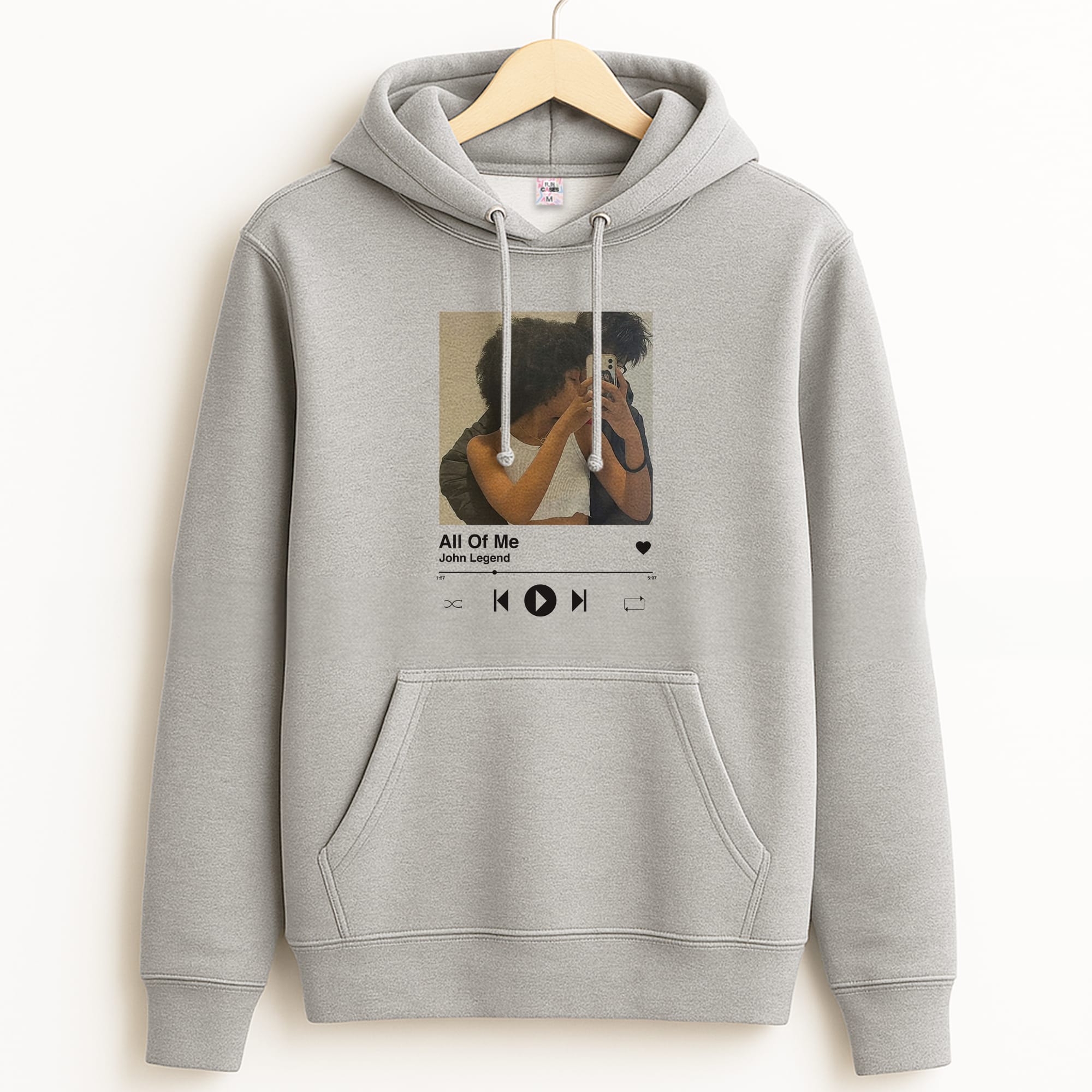 Album Cover - Personalised Couples Grey Hoodie