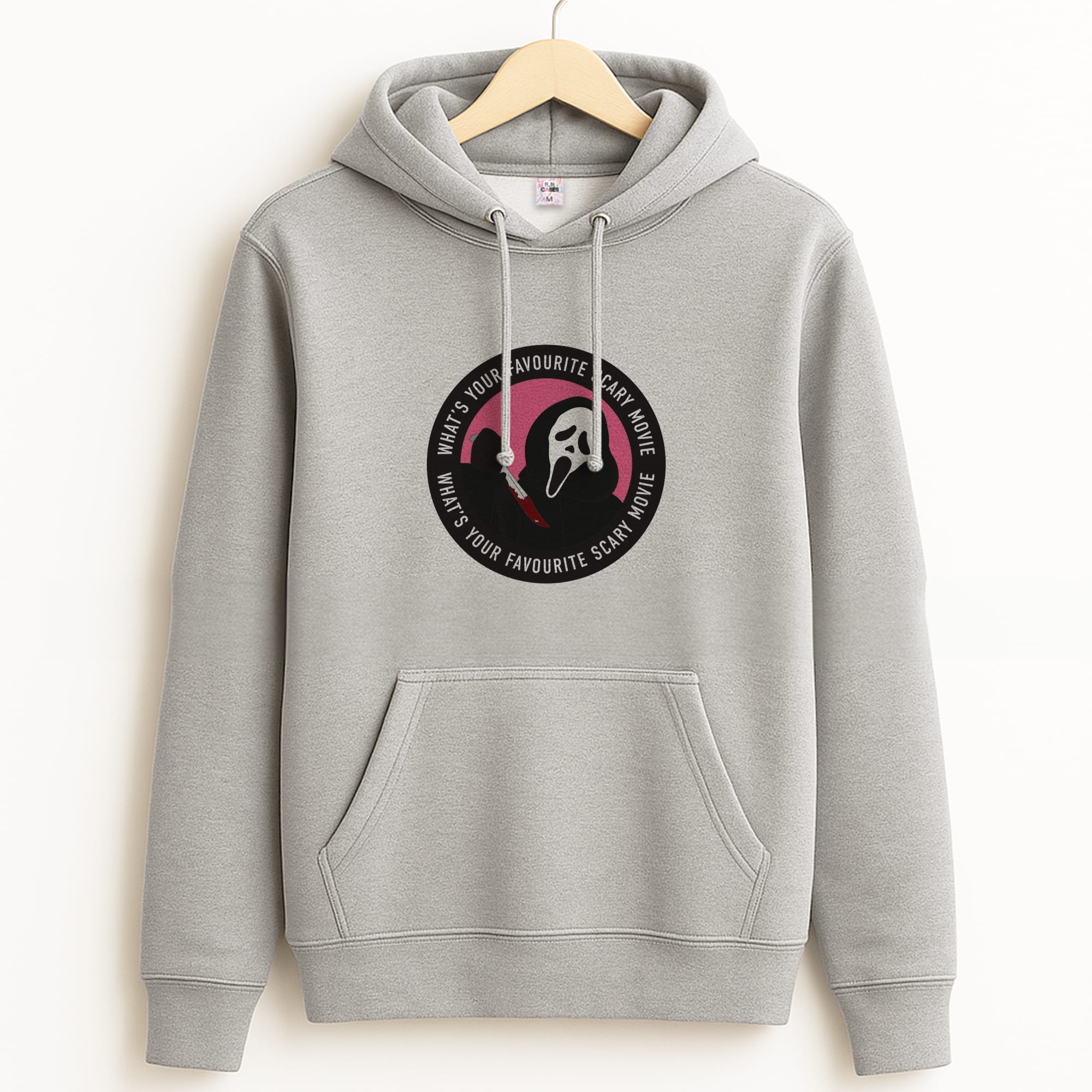 What's Your Favourite Scary Movie Badge Grey Hoodie