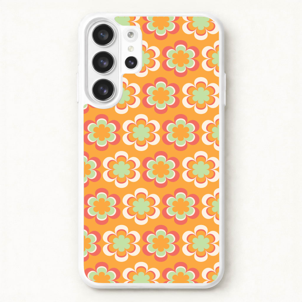 Orange Retro Flowers Pattern Phone Case for Galaxy S26 Ultra
