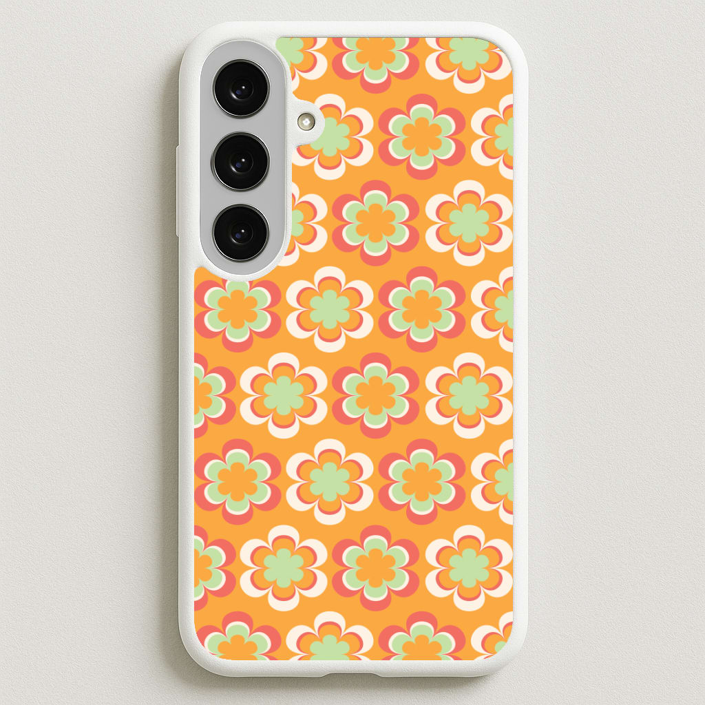 Orange Retro Flowers Pattern Phone Case for Galaxy S25FE