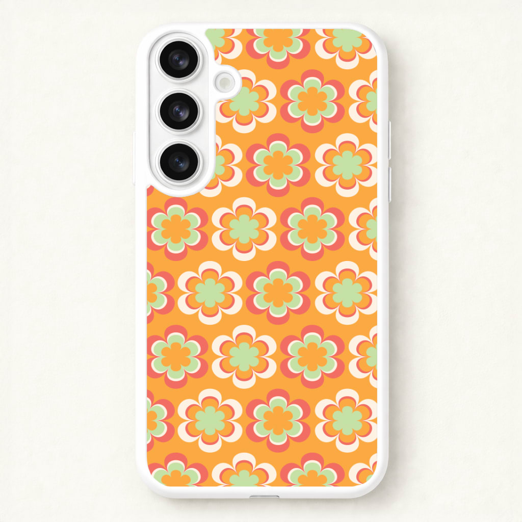 Orange Retro Flowers Pattern Phone Case for Galaxy S26 Plus