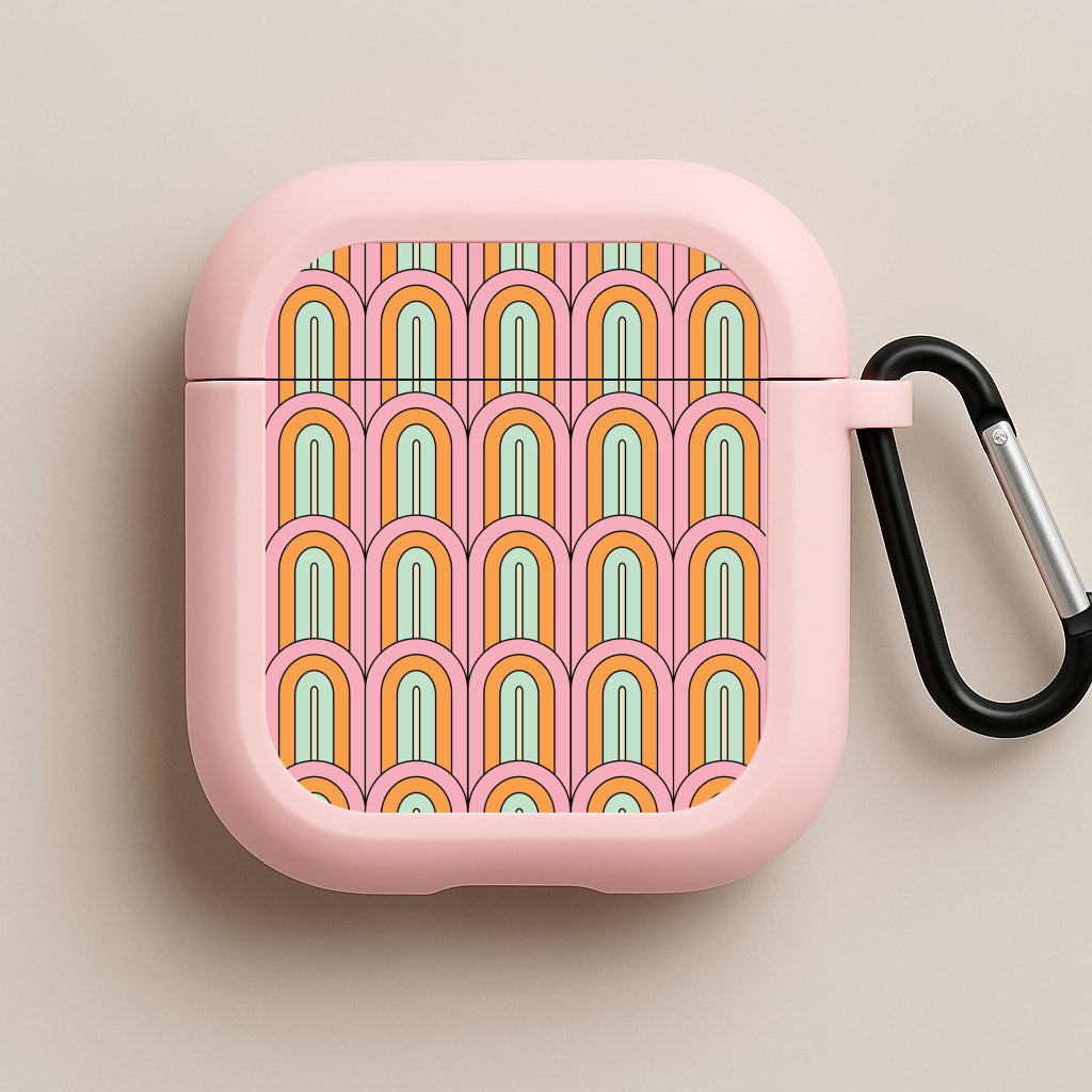 Pastel Retro Arches Pattern Pink AirPods Case