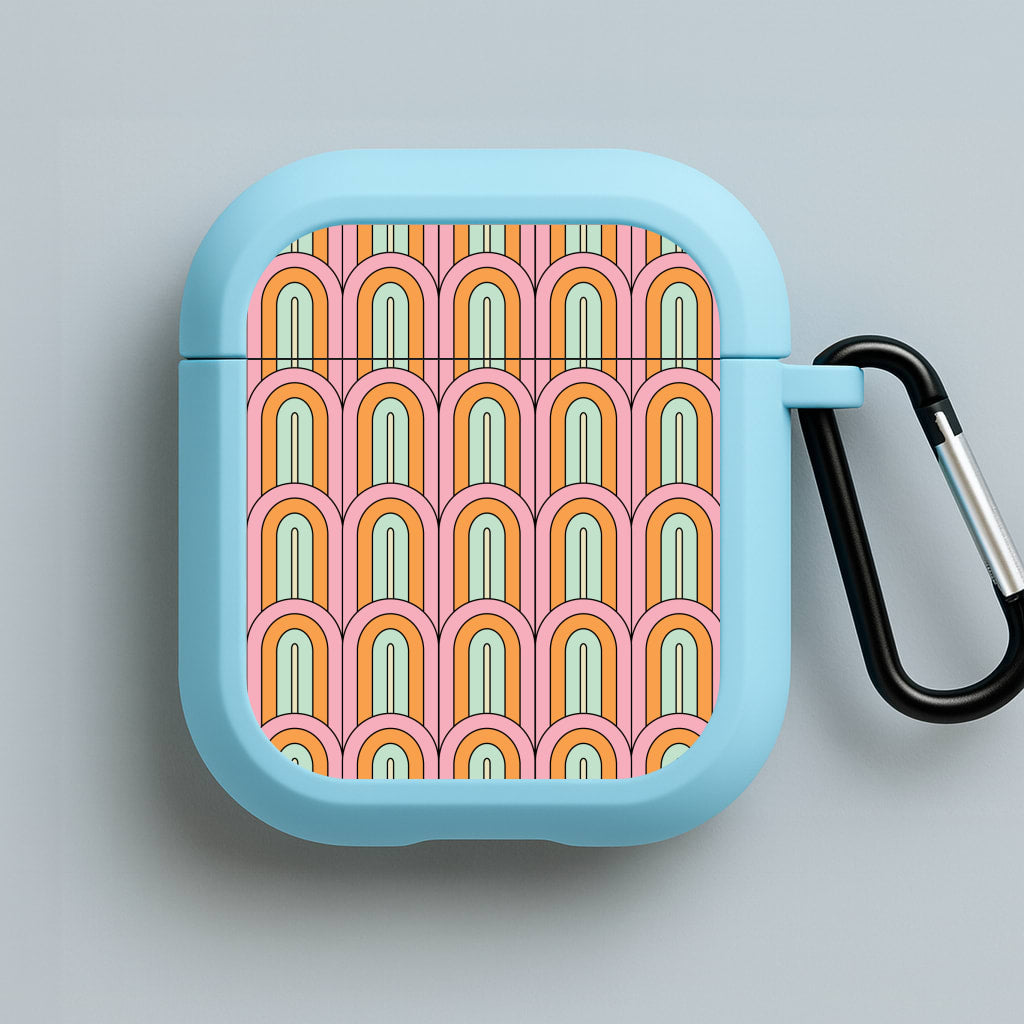 Pastel Retro Arches Pattern Blue AirPods Case