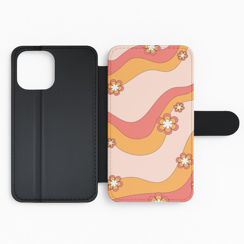 Waves And Flowers Orange Retro Pattern Flip Phone Case