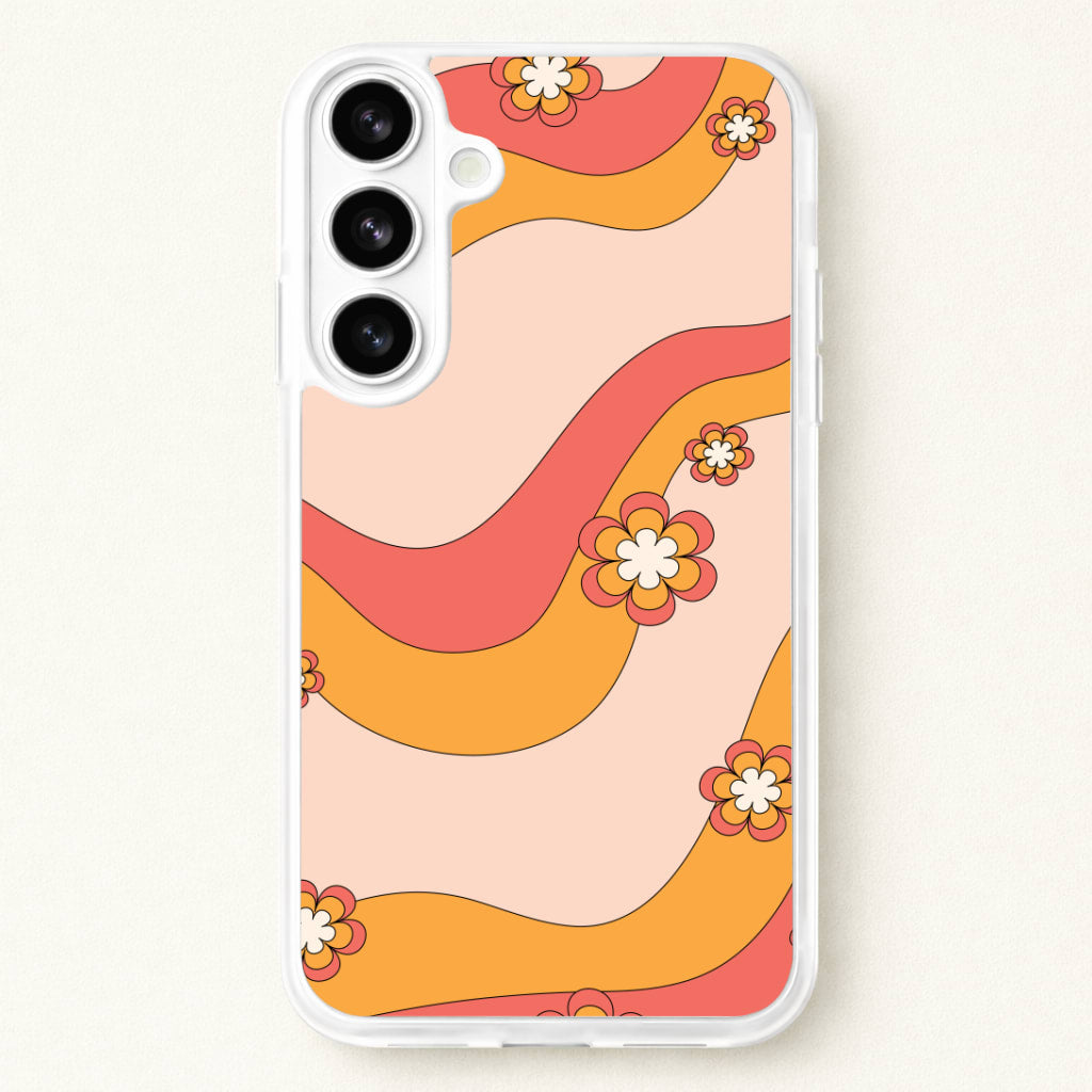 Waves And Flowers Orange Retro Pattern Phone Case for Galaxy S26 Plus