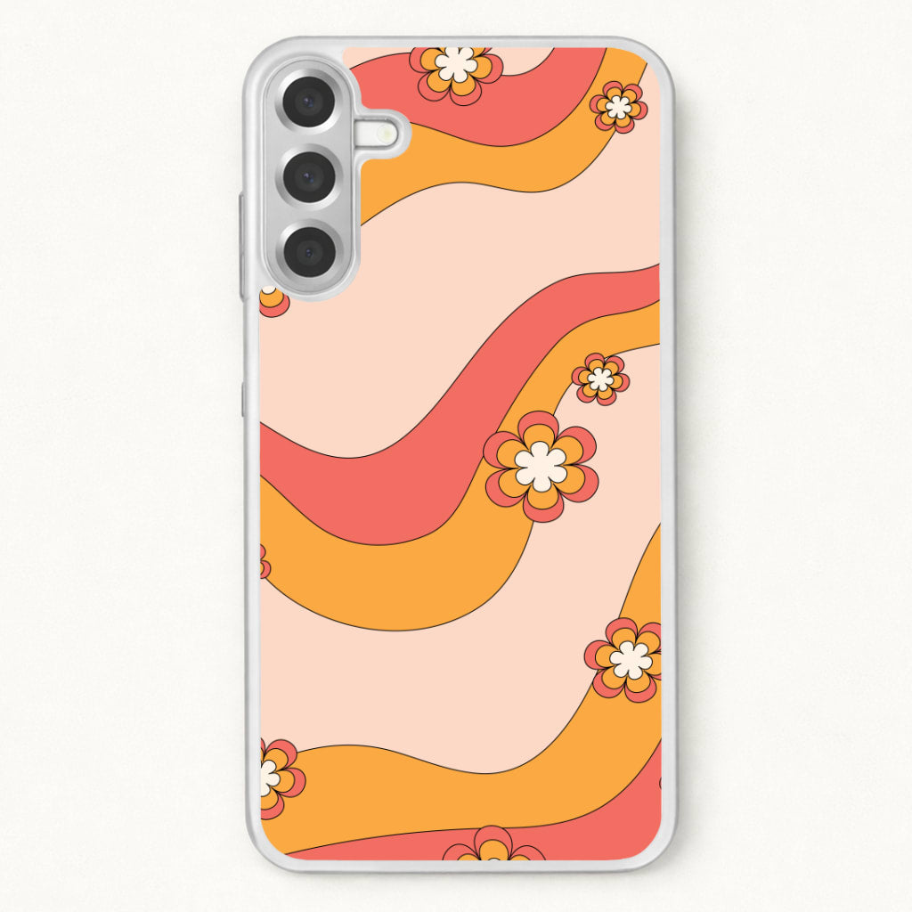 Waves And Flowers Orange Retro Pattern Phone Case for Galaxy A37