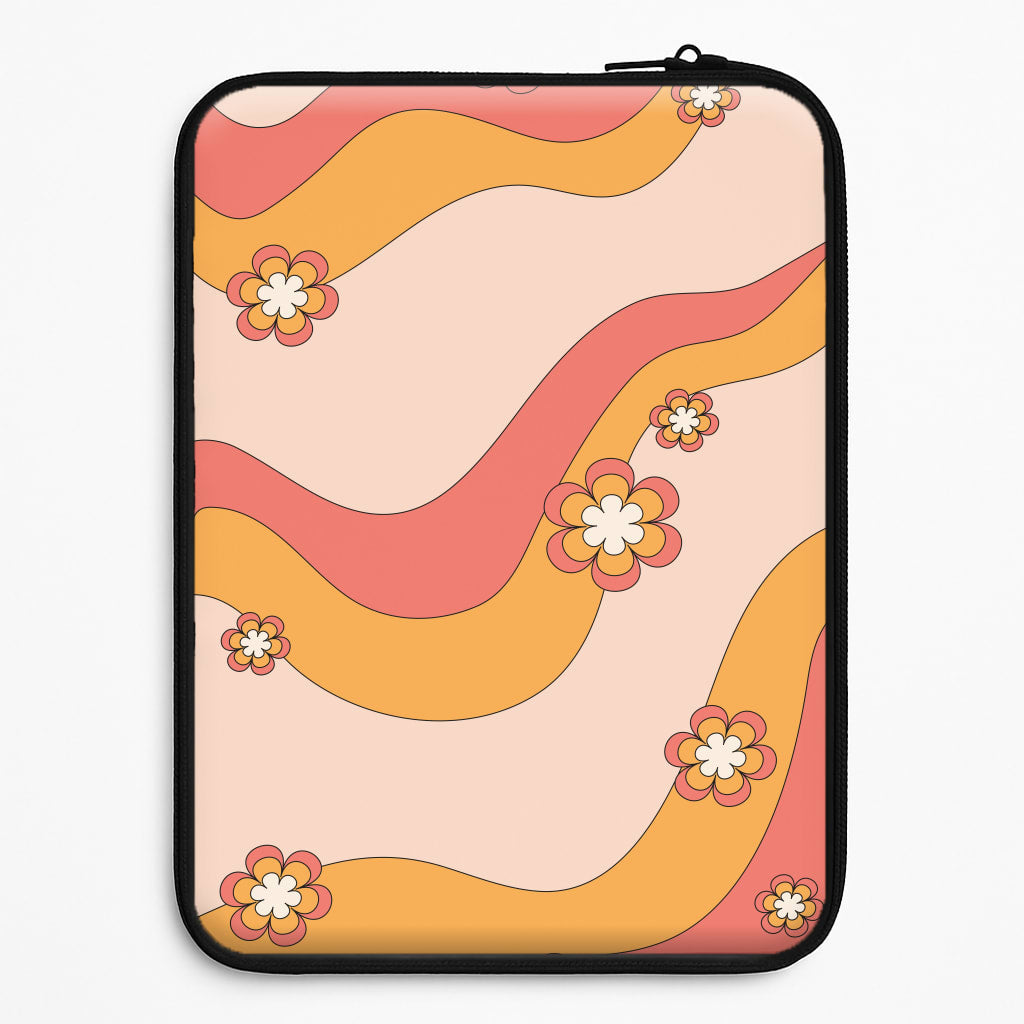Waves And Flowers Orange Retro Pattern Universal Laptop Sleeve