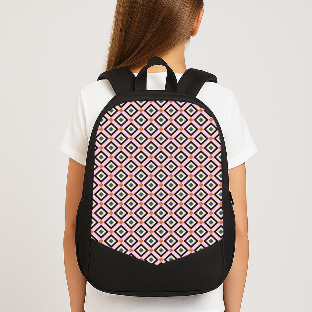 Retro Diamonds Pattern Large School Bag