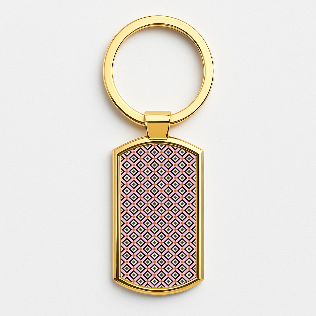 Retro Diamonds Pattern Gold Keyring