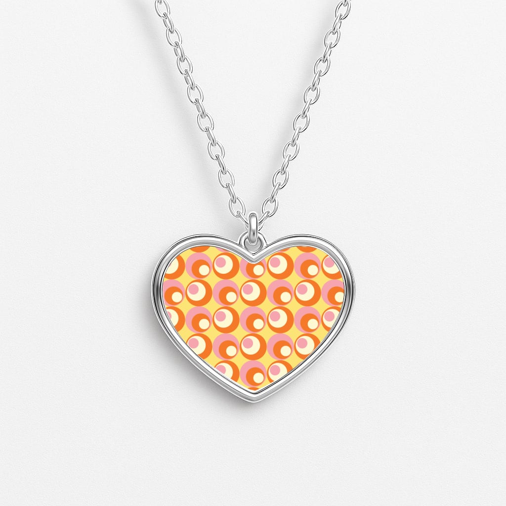 Colourful Circles Retro Pattern Heart Necklace