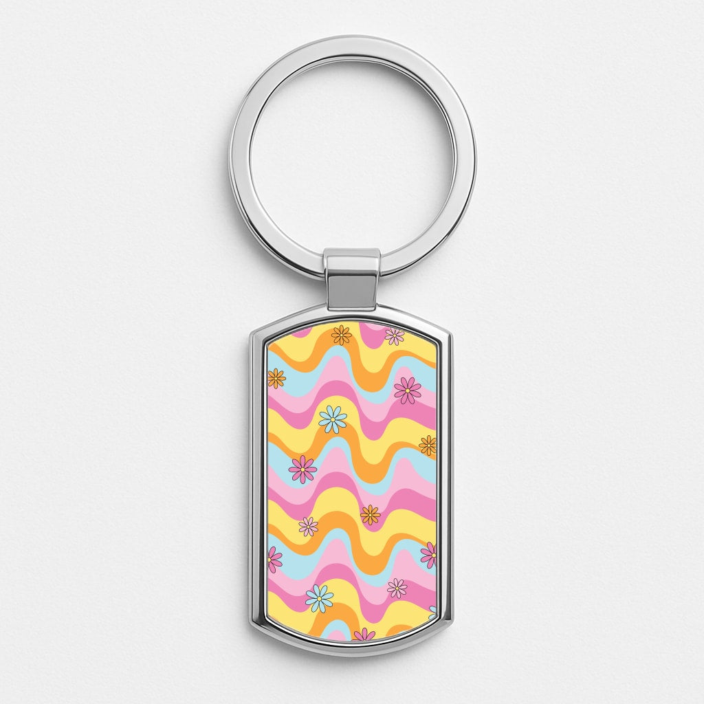 Summer Waves Retro Pattern Luxury Keyring