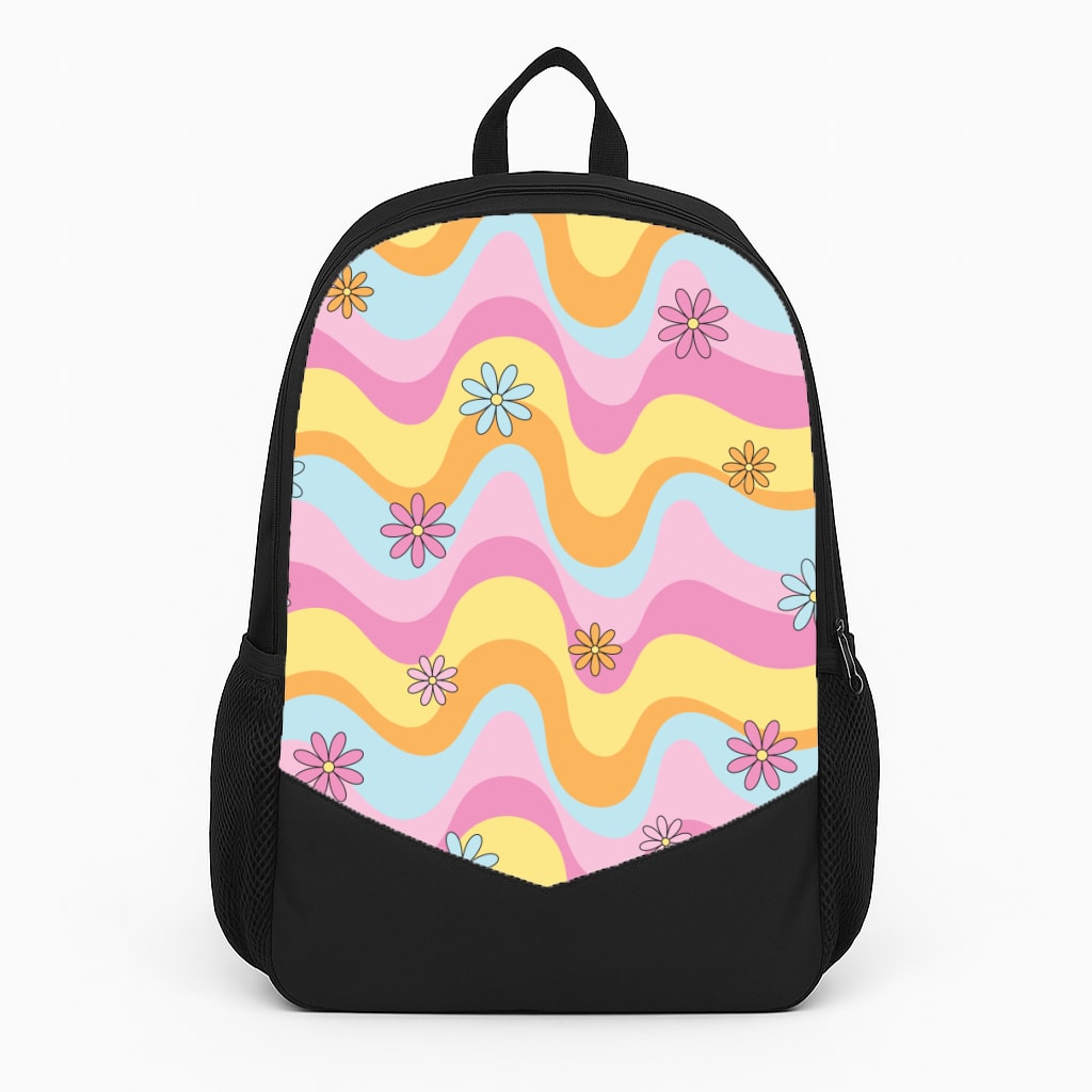 Summer Waves Retro Pattern Large Backpack