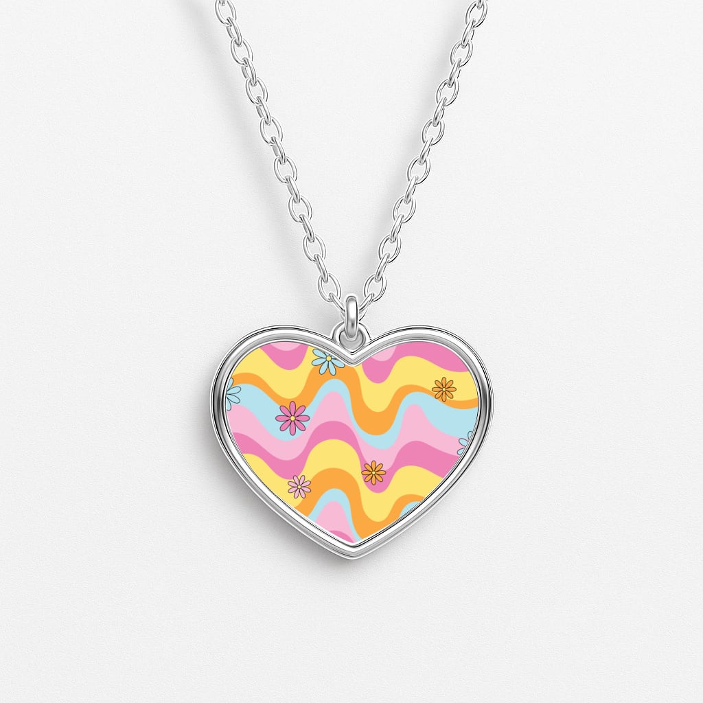Summer Waves Retro Pattern Heart Necklace