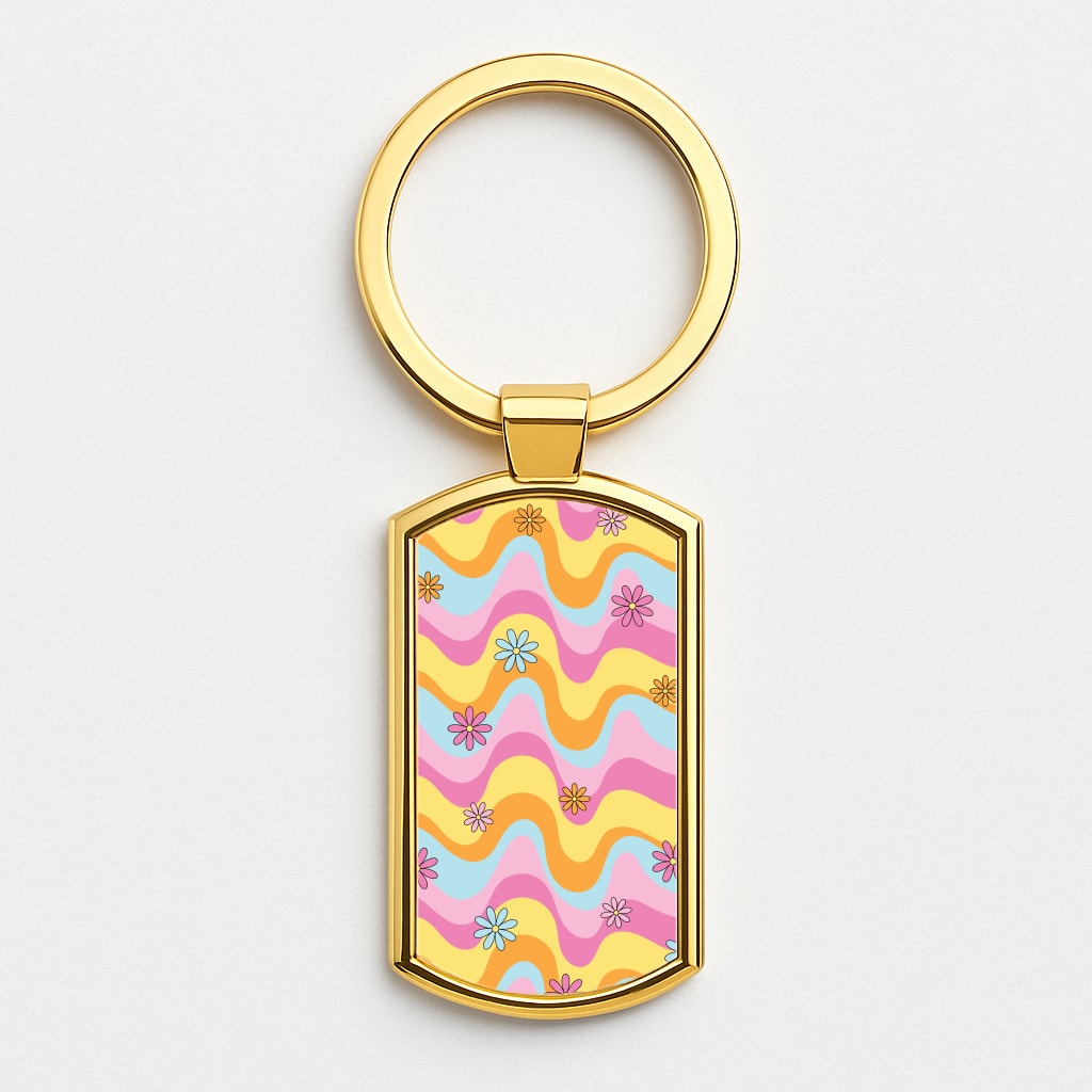 Summer Waves Retro Pattern Gold Keyring