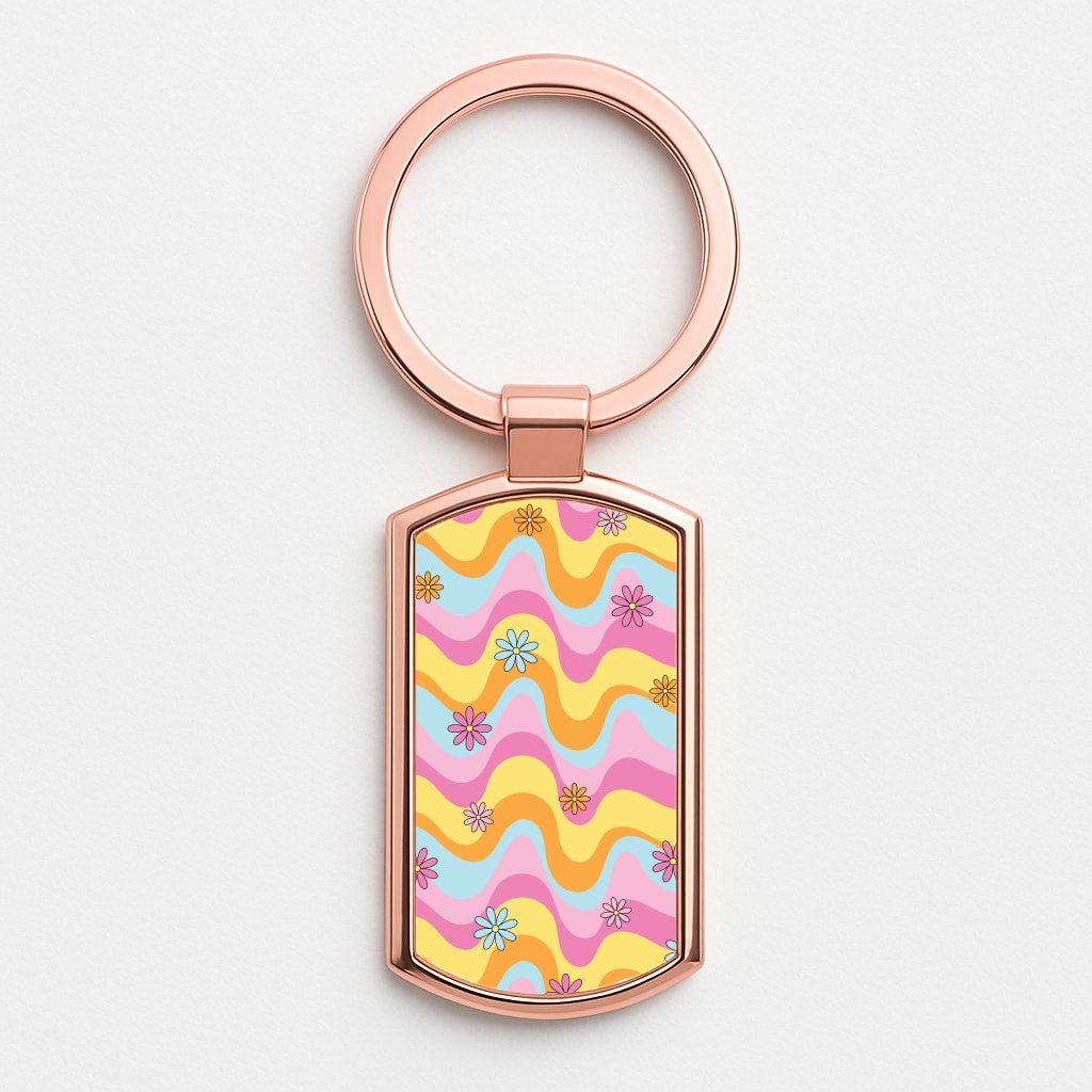 Summer Waves Retro Pattern Rose Gold Keyring