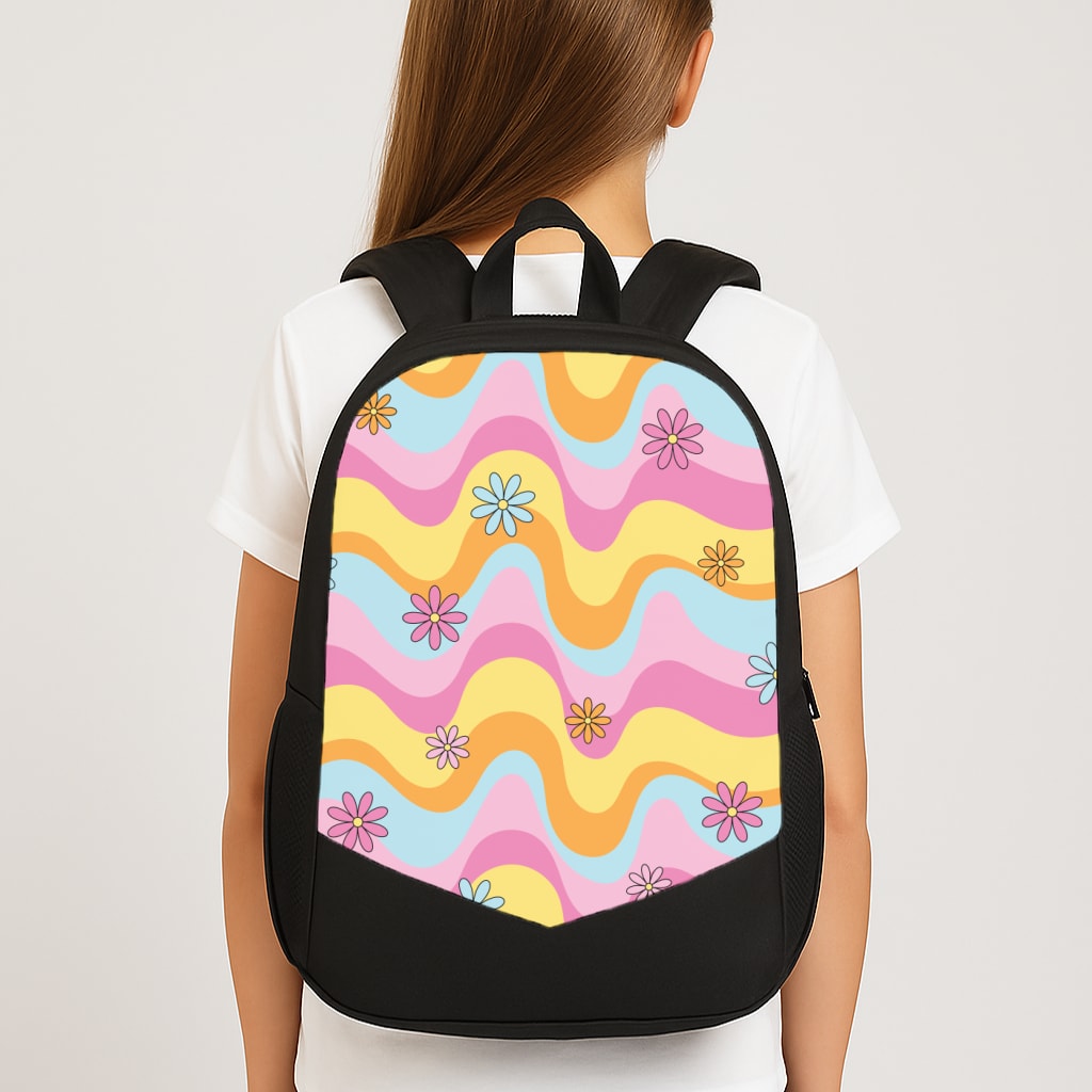Summer Waves Retro Pattern Large School Bag