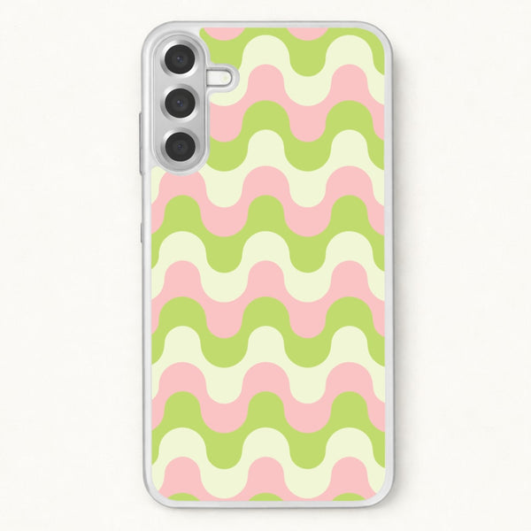 Green And Pink Retro Waves Pattern Phone Case for Galaxy A57