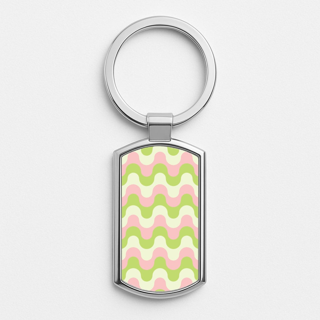 Green And Pink Retro Waves Pattern Luxury Keyring