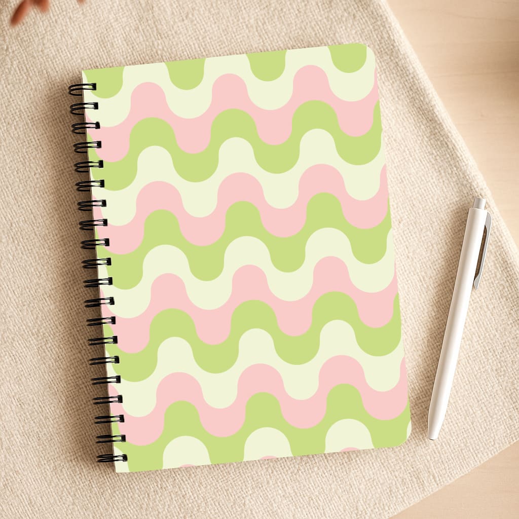 Green And Pink Retro Waves Pattern Notepad