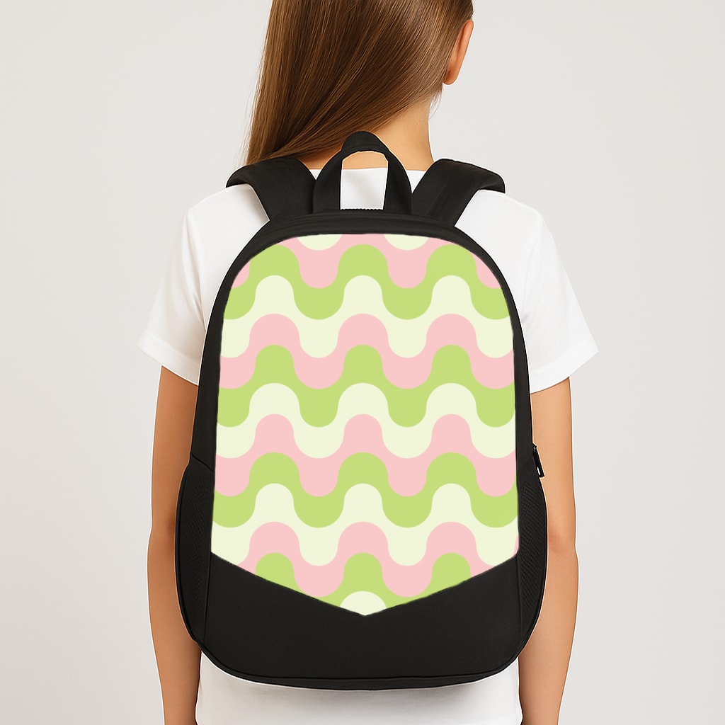 Green And Pink Retro Waves Pattern Large School Bag