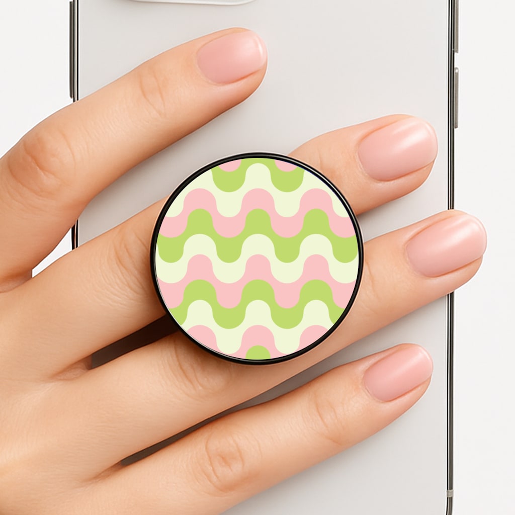 Green And Pink Retro Waves Pattern Phone Grip
