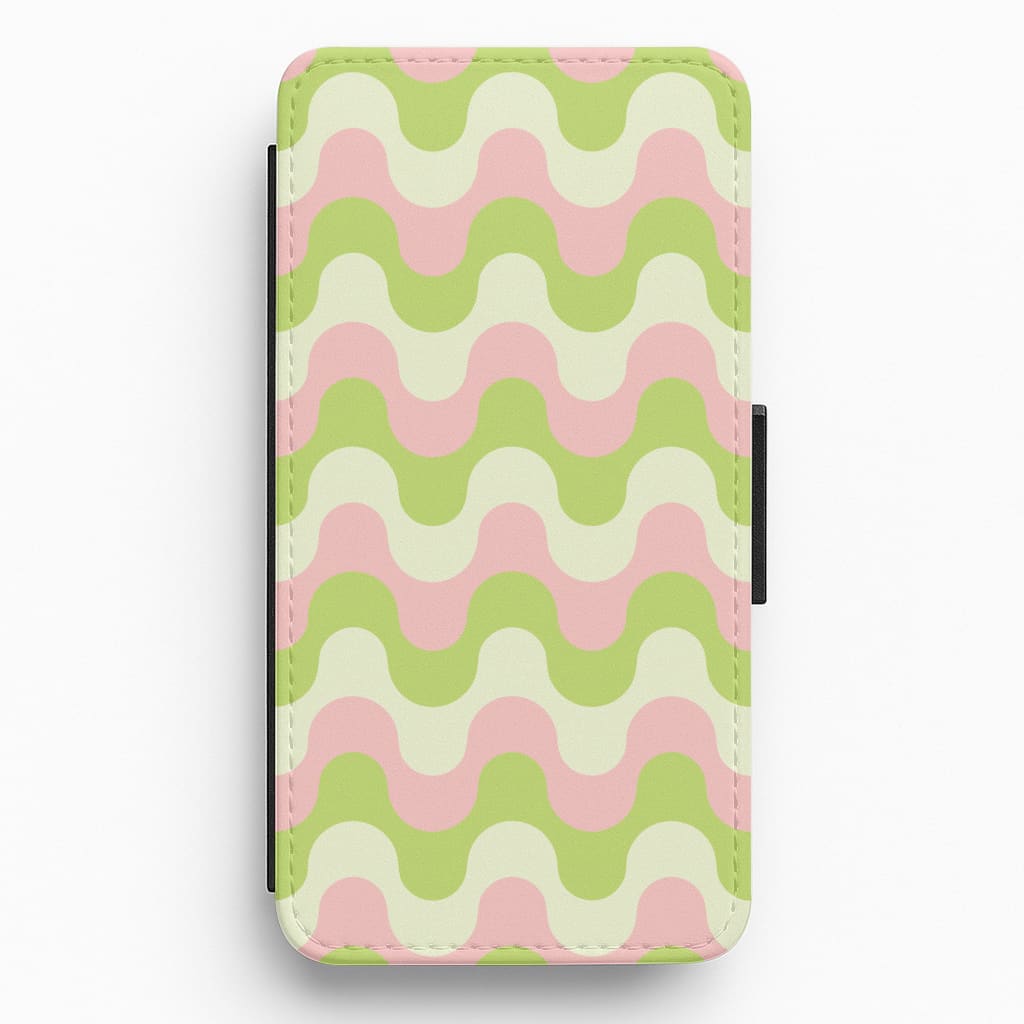 Green And Pink Retro Waves Pattern Flip / Wallet Phone Case