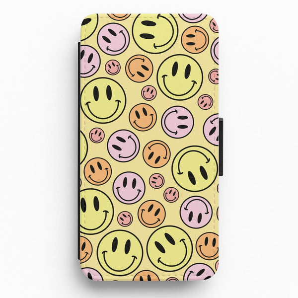 Retro Smileys Pattern Flip / Wallet Phone Case