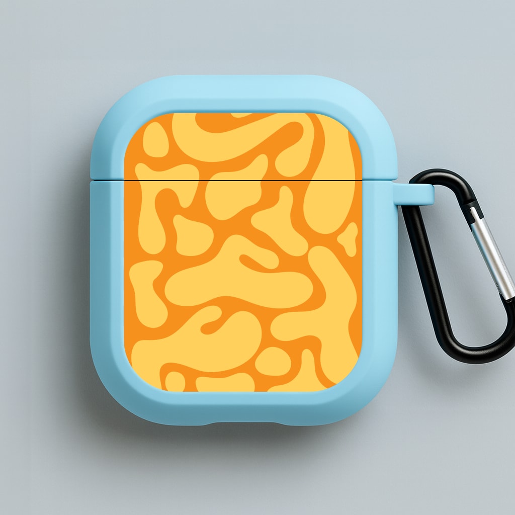 Yellow Blobs Abstract Pattern Blue AirPods Case