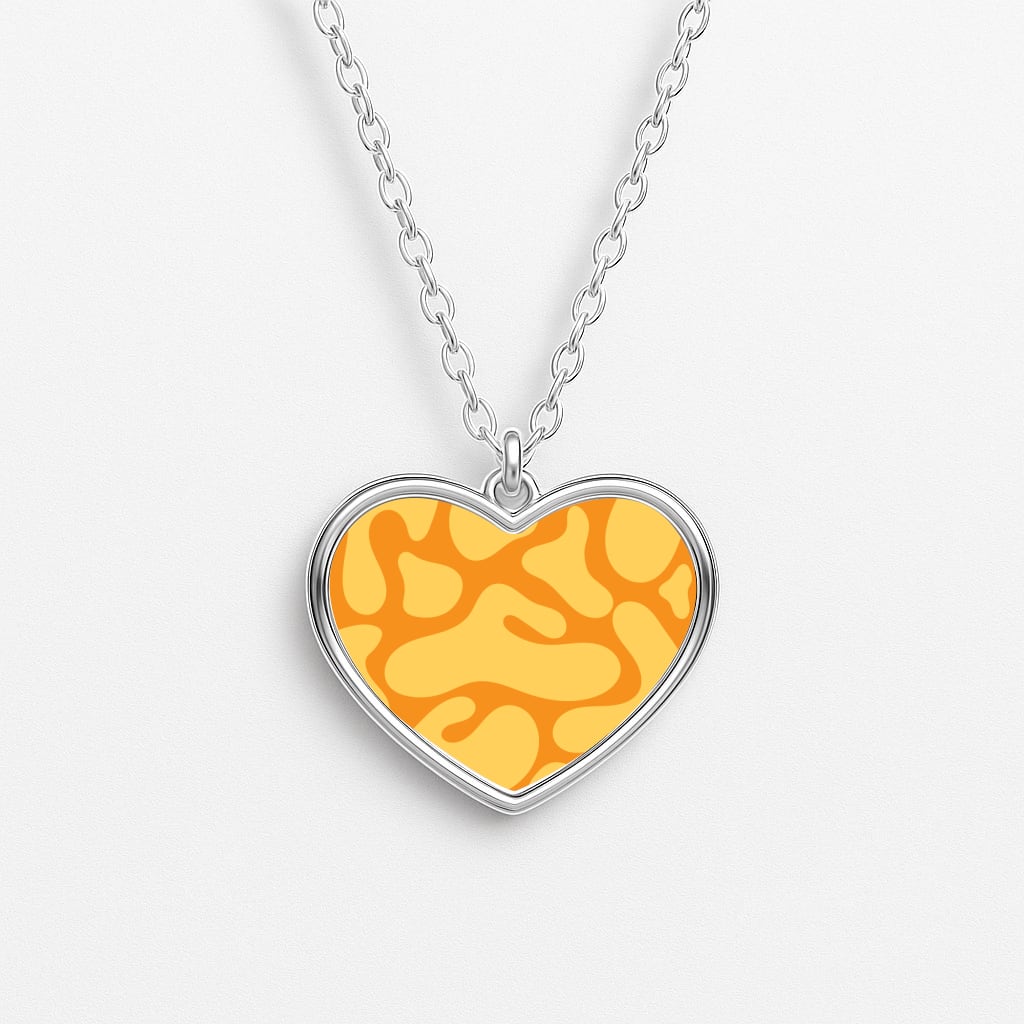 Yellow Blobs Abstract Pattern Heart Necklace