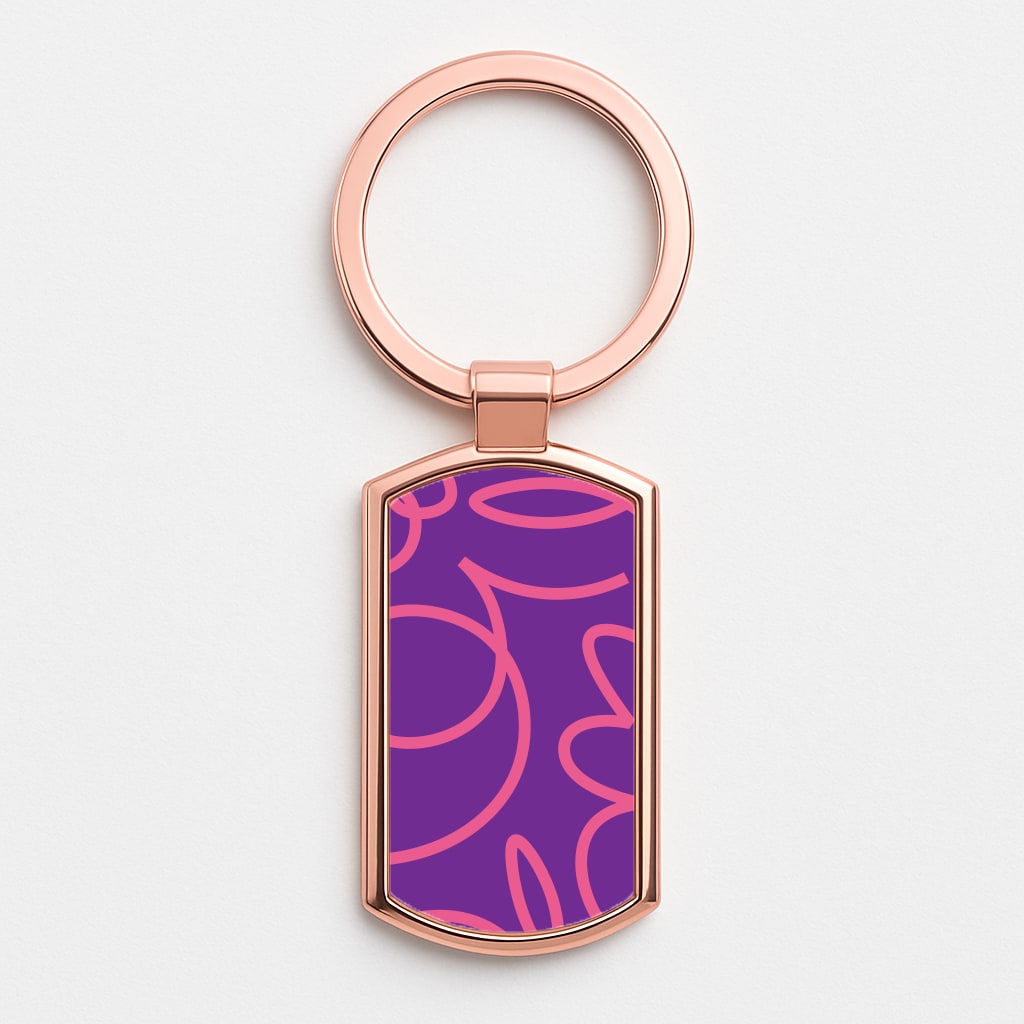 Pink Squiggles Abstract Pattern Rose Gold Keyring
