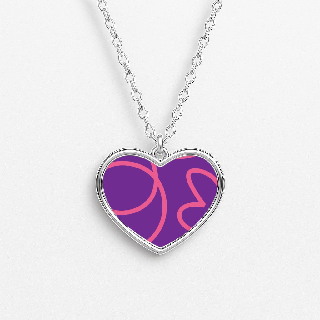 Pink Squiggles Abstract Pattern Heart Necklace