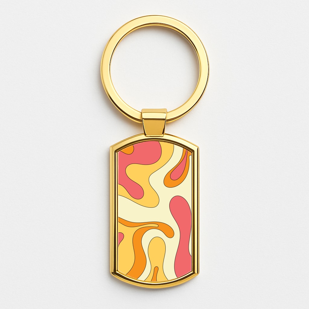 Pastel Waves Abstract Pattern Gold Keyring