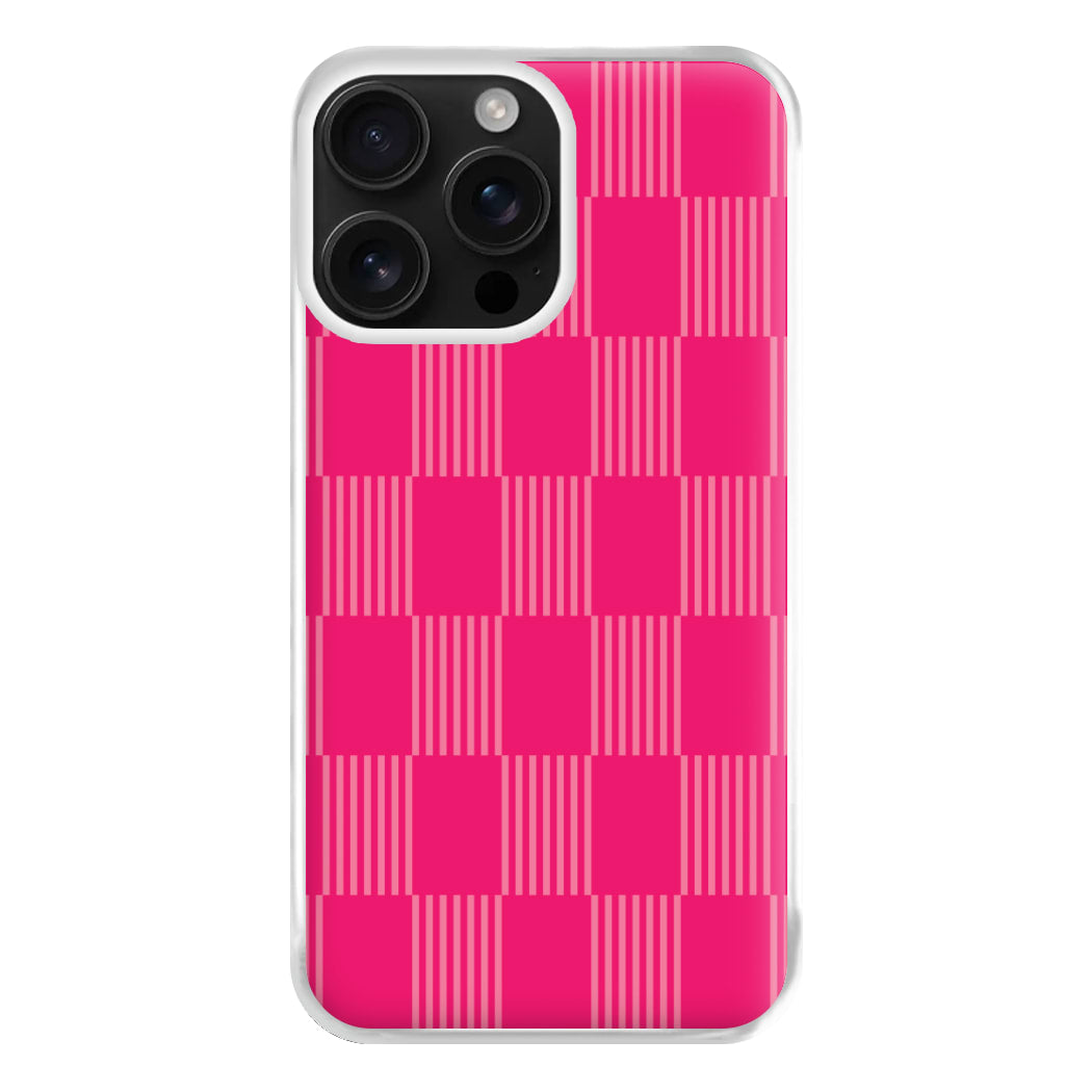 Neon Pink Checkered Abstract Pattern Phone Case for iPhone 16 Pro Max