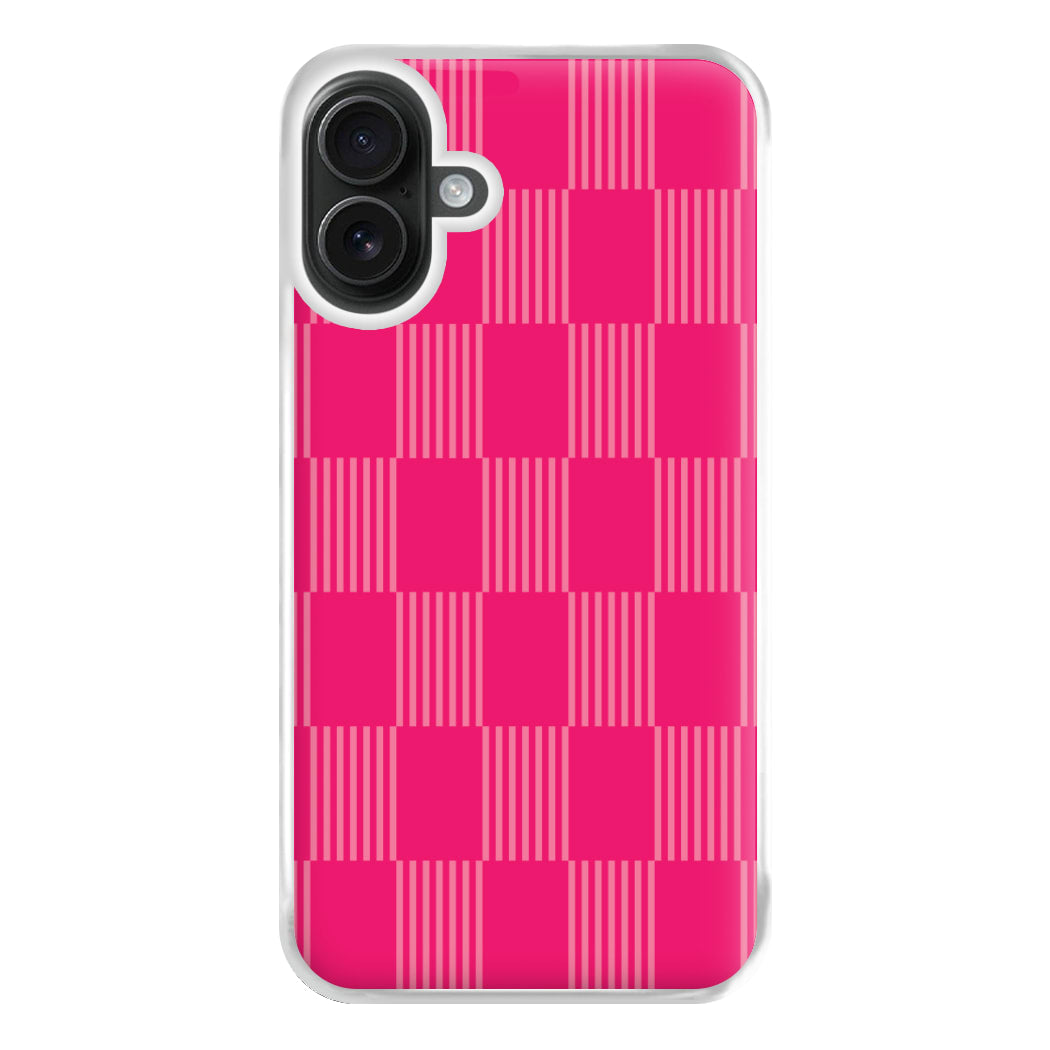 Neon Pink Checkered Abstract Pattern Phone Case for iPhone 16 Plus