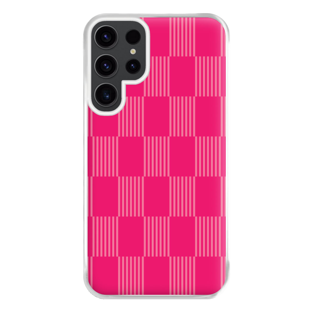 Neon Pink Checkered Abstract Pattern Phone Case for Galaxy S23 Ultra