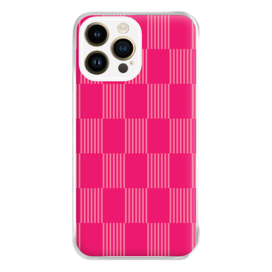 Neon Pink Checkered Abstract Pattern Phone Case for iPhone 14 Pro Max