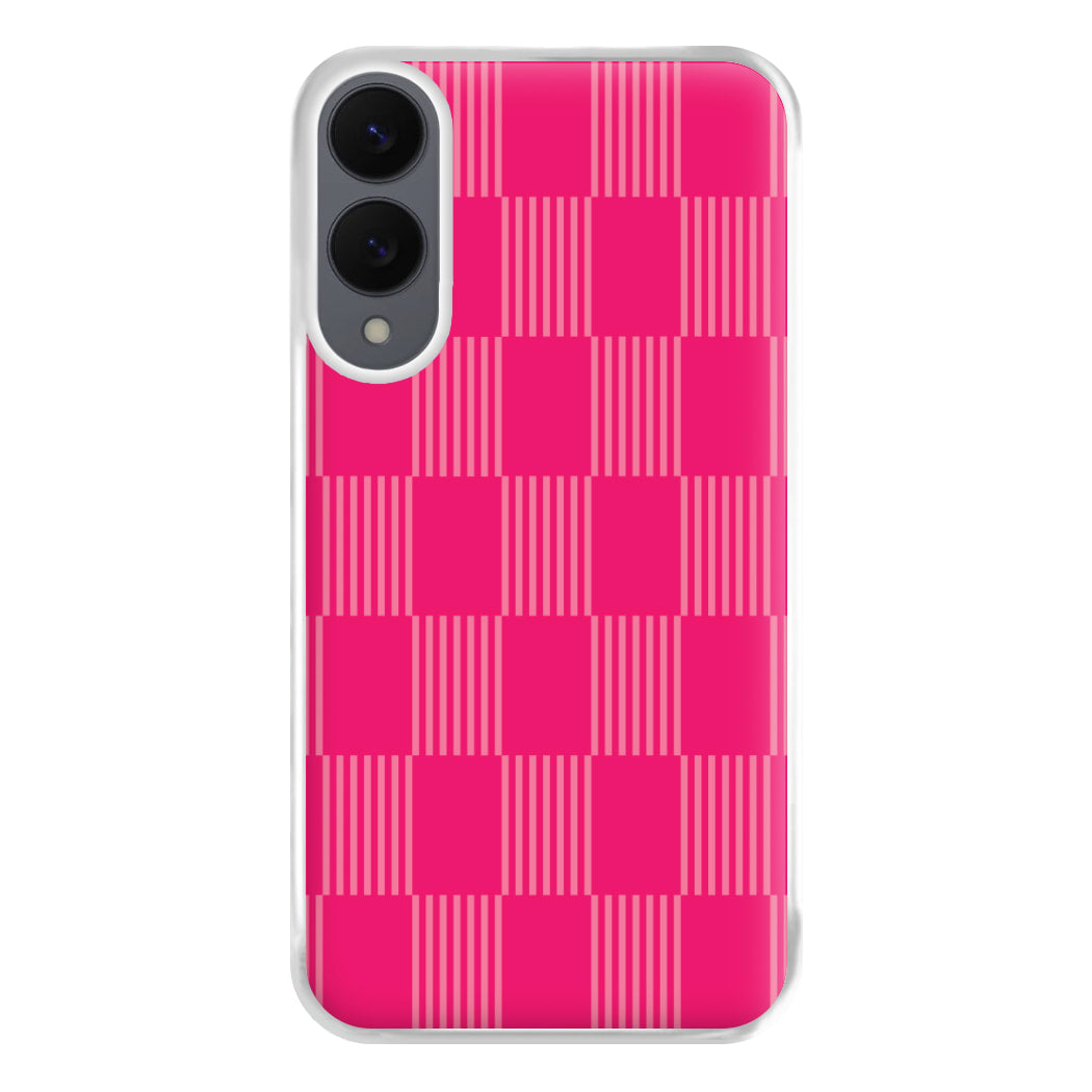 Neon Pink Checkered Abstract Pattern Phone Case for Galaxy S25 Edge