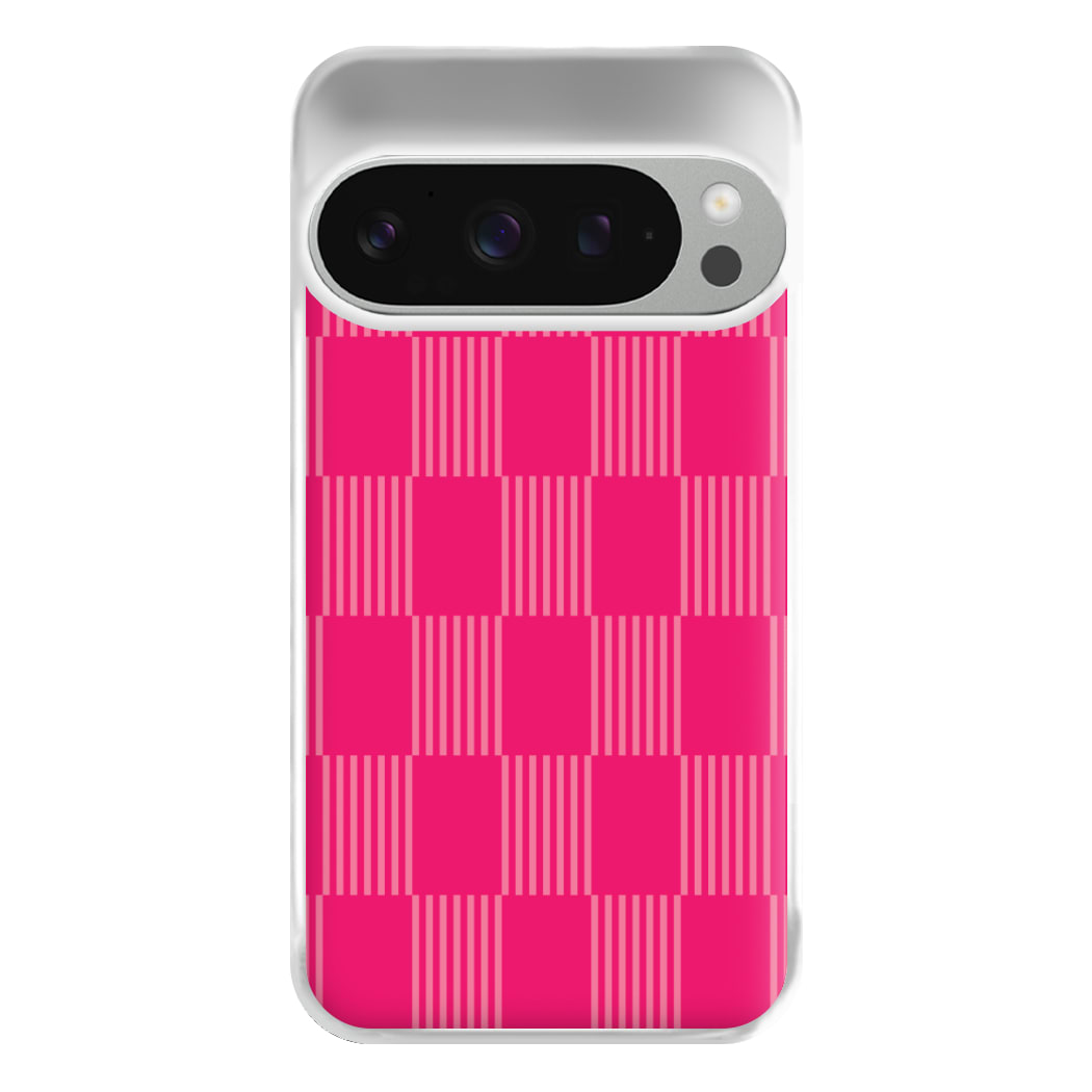 Neon Pink Checkered Abstract Pattern Phone Case for Google Pixel 9 Pro XL