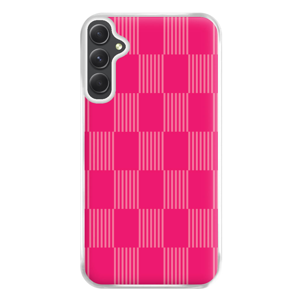 Neon Pink Checkered Abstract Pattern Phone Case for Galaxy A34